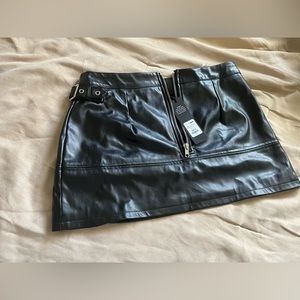 Black leather mini skirt